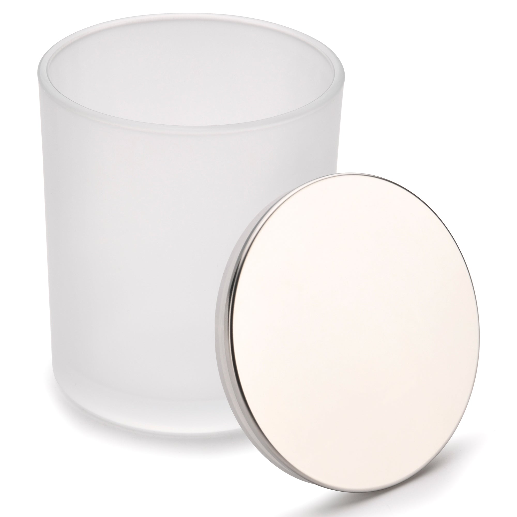 10oz Frosted white jars with Silver luxury lids for candle making - LuxyM candle supplier