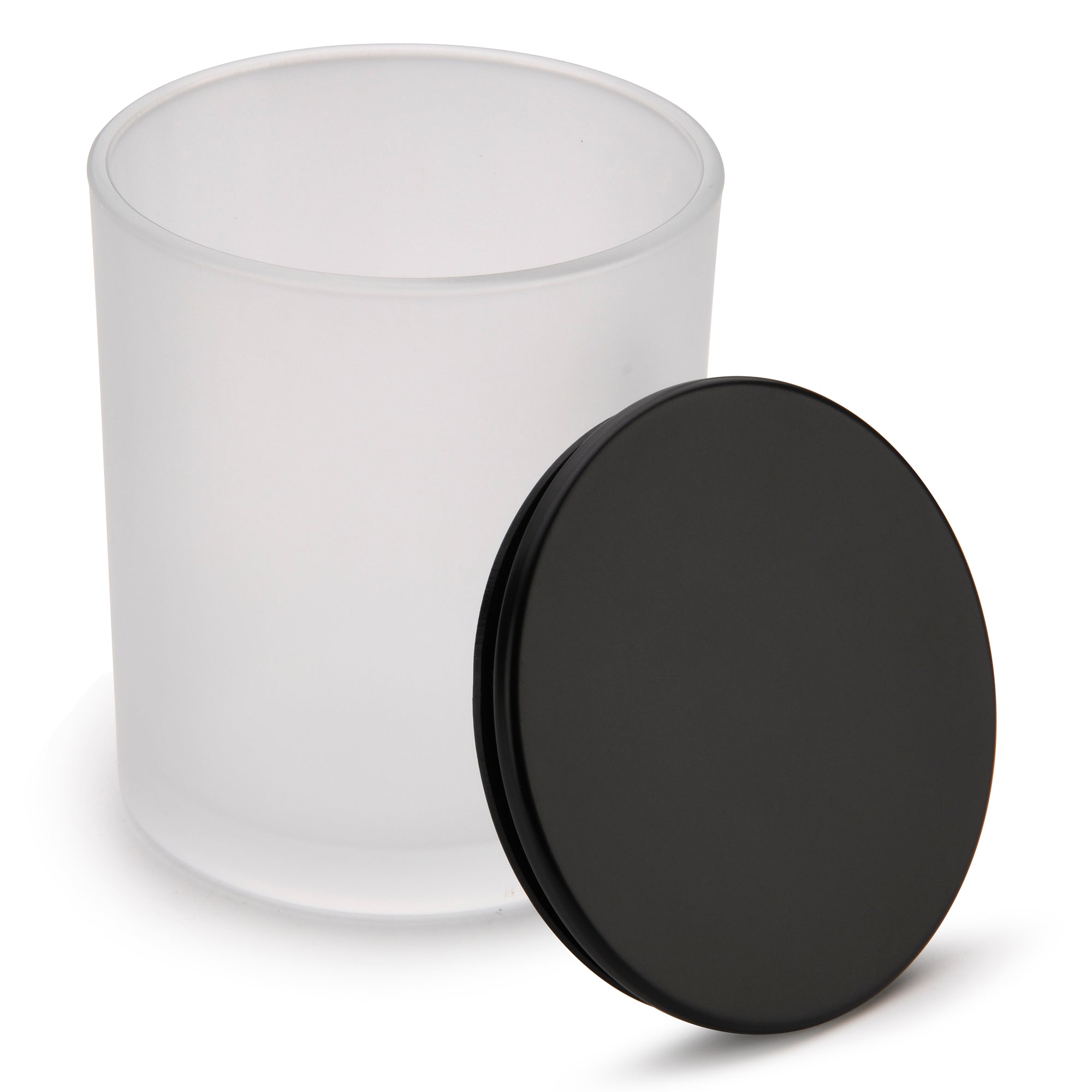 10oz Frosted white jars with black matte luxury lids for candle making - LuxyM candle supplier