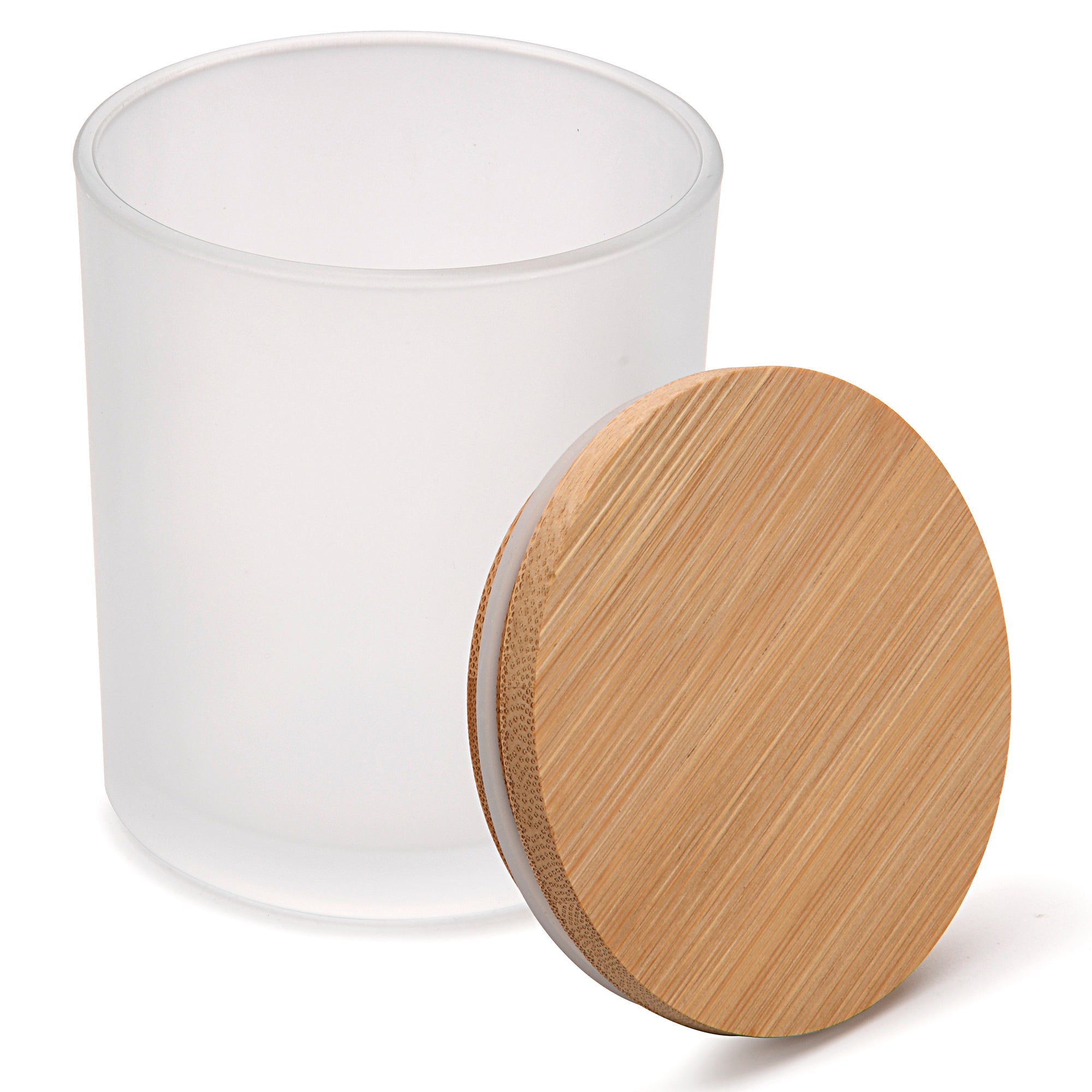 10oz Frosted white jars with bamboo lids for candle making - LuxyM candle supplier
