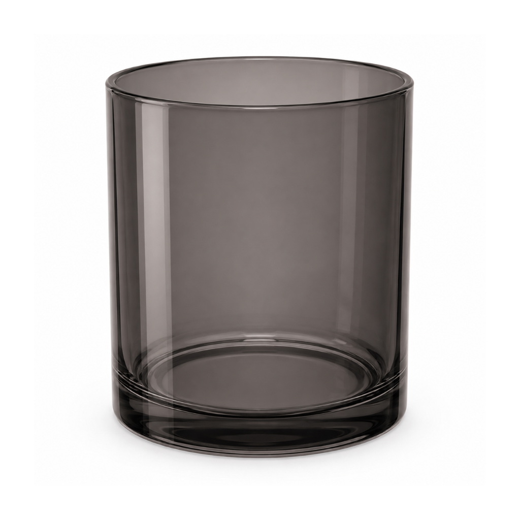 10 oz translucent smoky black glass candle jar, empty, straight-sided