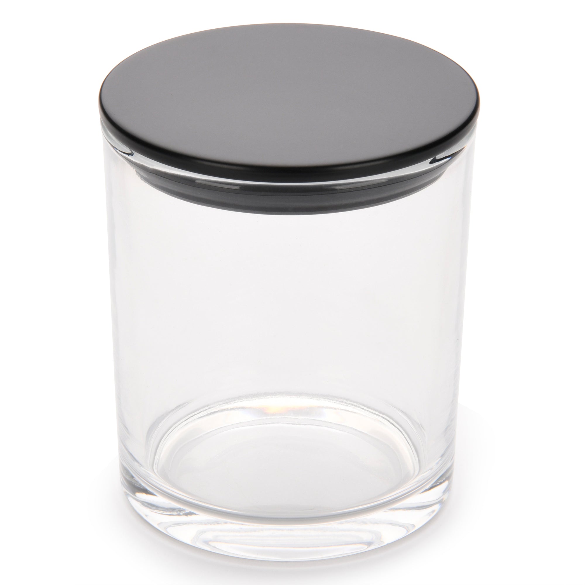 15.5 oz clear glass candle making vessels with luxury black lids- LuxyM candle supplier