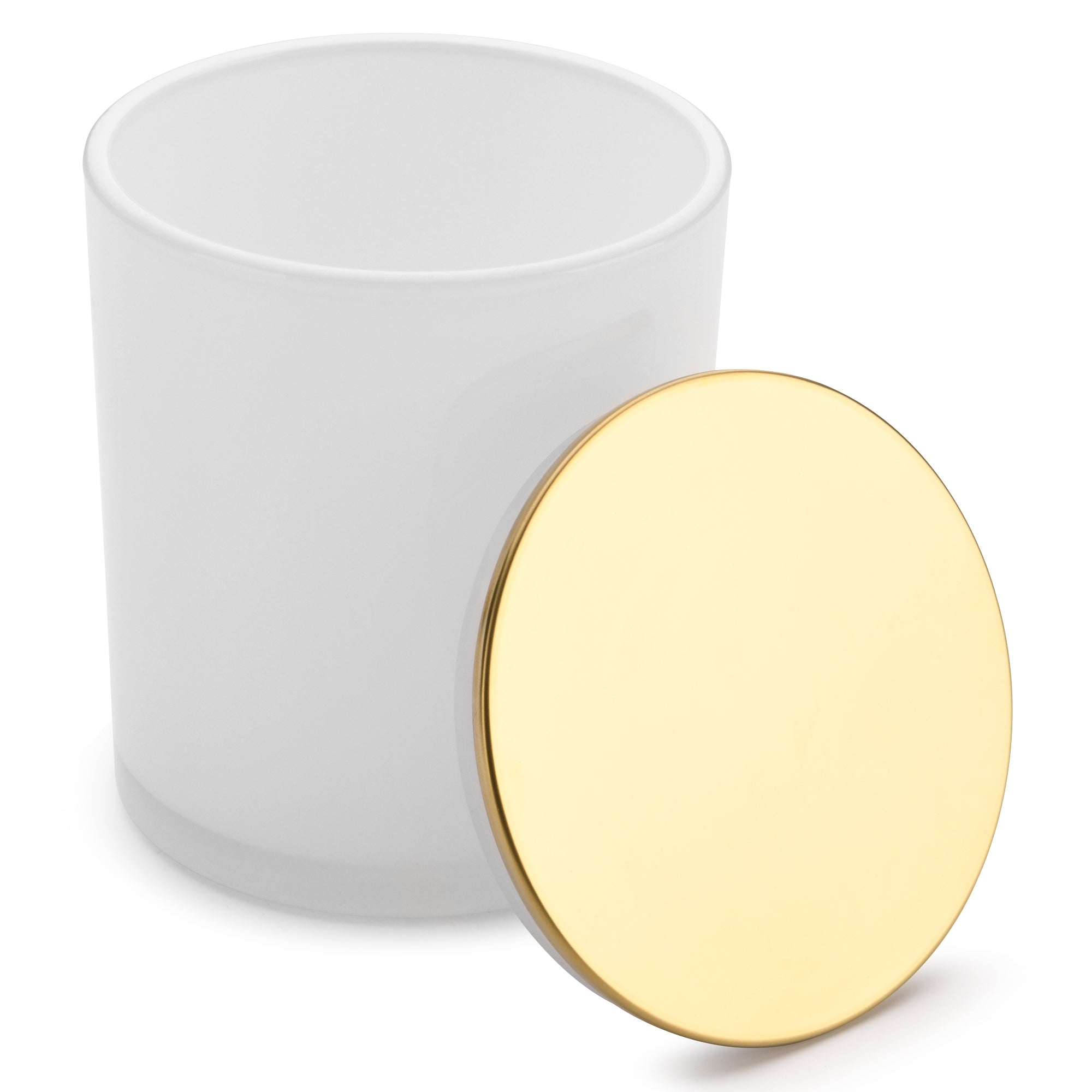 15oz glossy white candle jars with luxury gold lids- LuxyM candle supplier