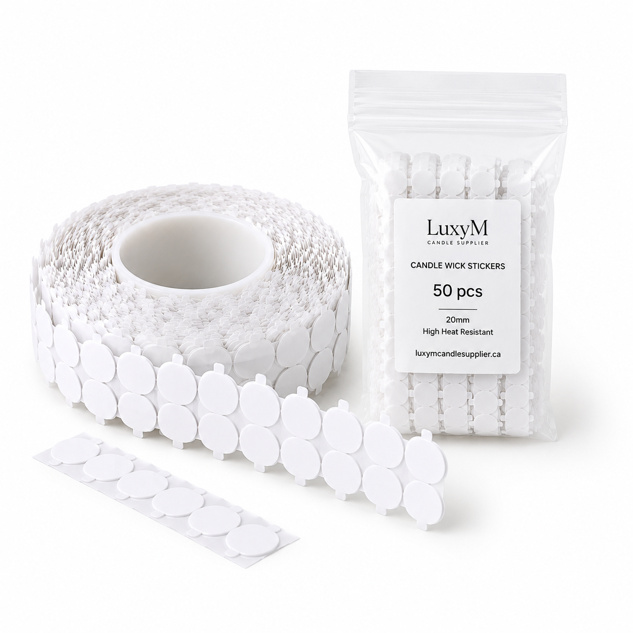 20mm premium candle wick stickers, high heat resistant double-sided adhesive wick tabs for candle making