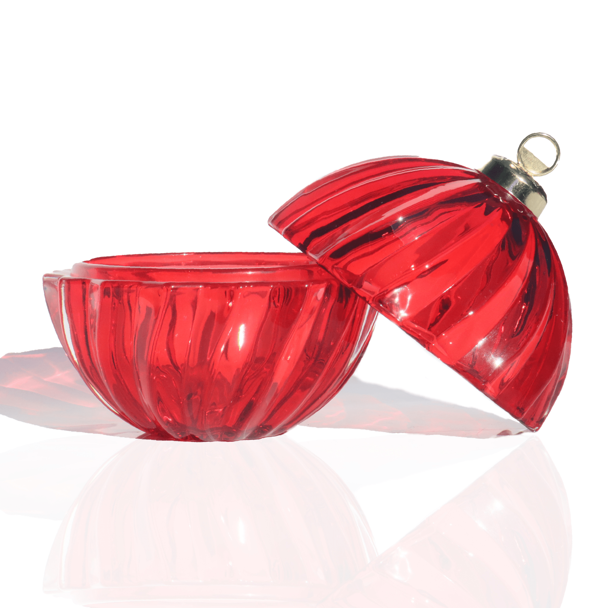 LuxyM_Red Glass Ornament Candle Making Jars