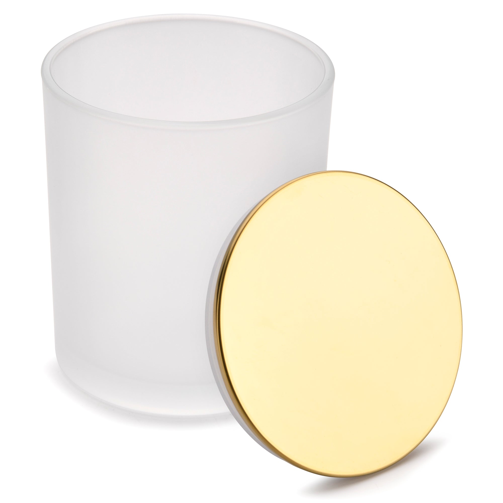 15.5 oz Frosted white candle making jars with Luxury gold lids- LuxyM candle supplier