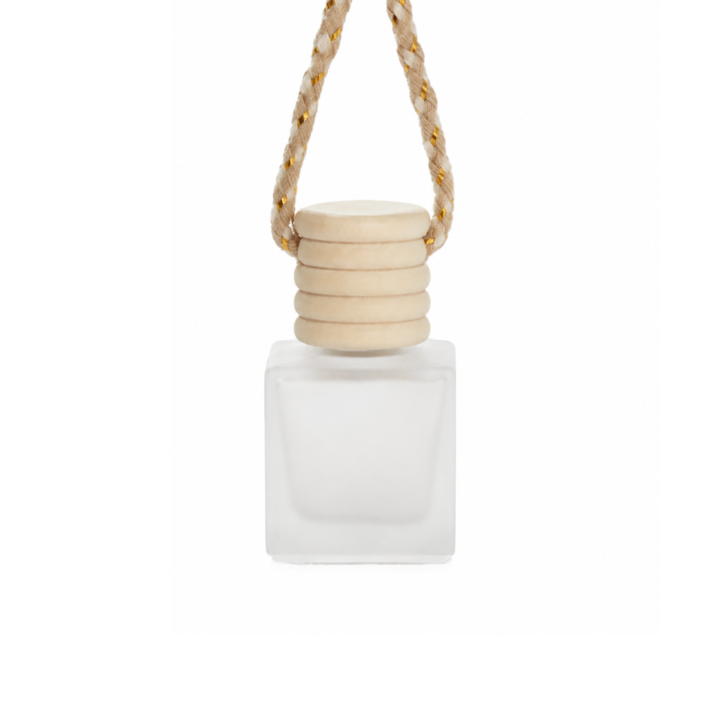 8ml frosted white glass hanging car diffuser bottle with brown gold string