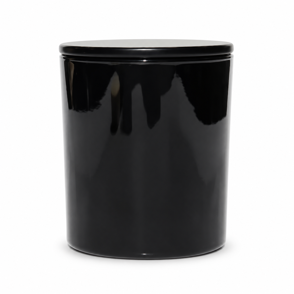 Exterior glossy black private label candle jar with lid