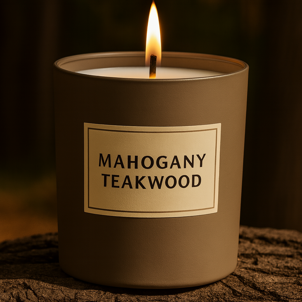 Mahogany Teakwood fragrance oil candle  Luxury woodsy fragrance oils sold in Canada for candles and home fragrance blends.
