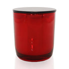 Red Glass Jars With Black Lids.