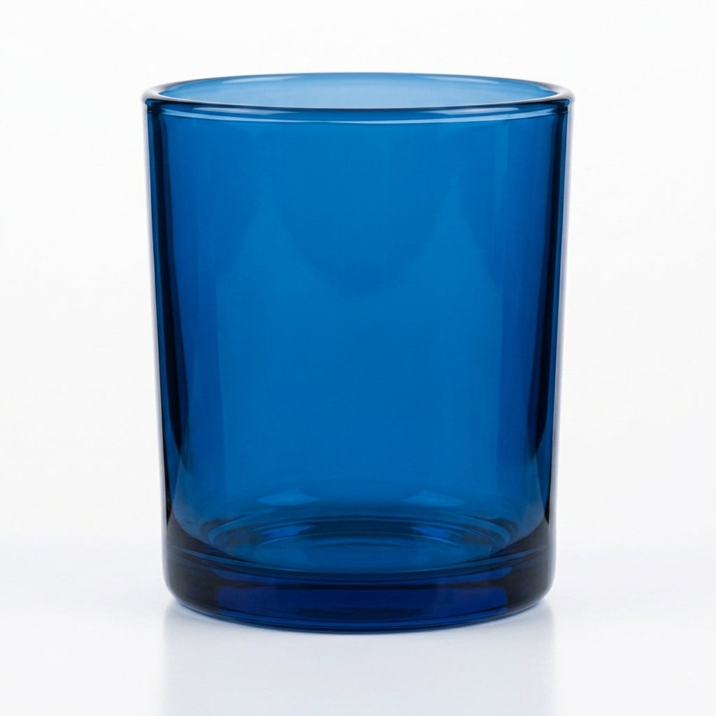 10 oz translucent deep blue glass candle jar, empty, straight-sided