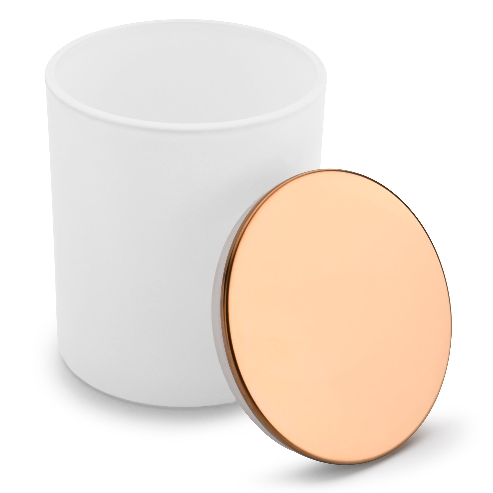 10 oz white matte candle making jars with luxury rose-gold lids - LuxyM candle supplier