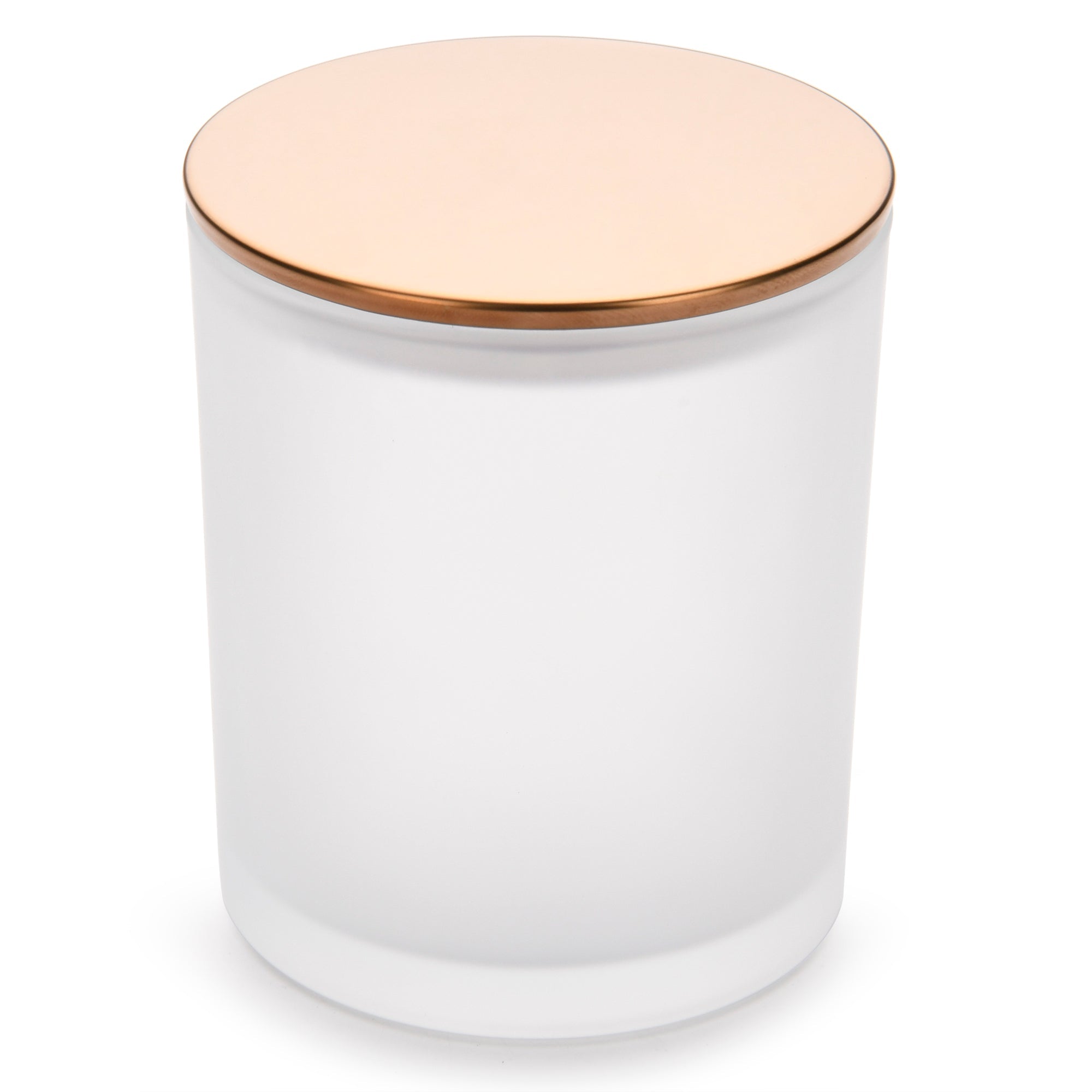 5.5 oz Frosted white candle making jars with Luxury rose-gold lids- LuxyM candle supplier