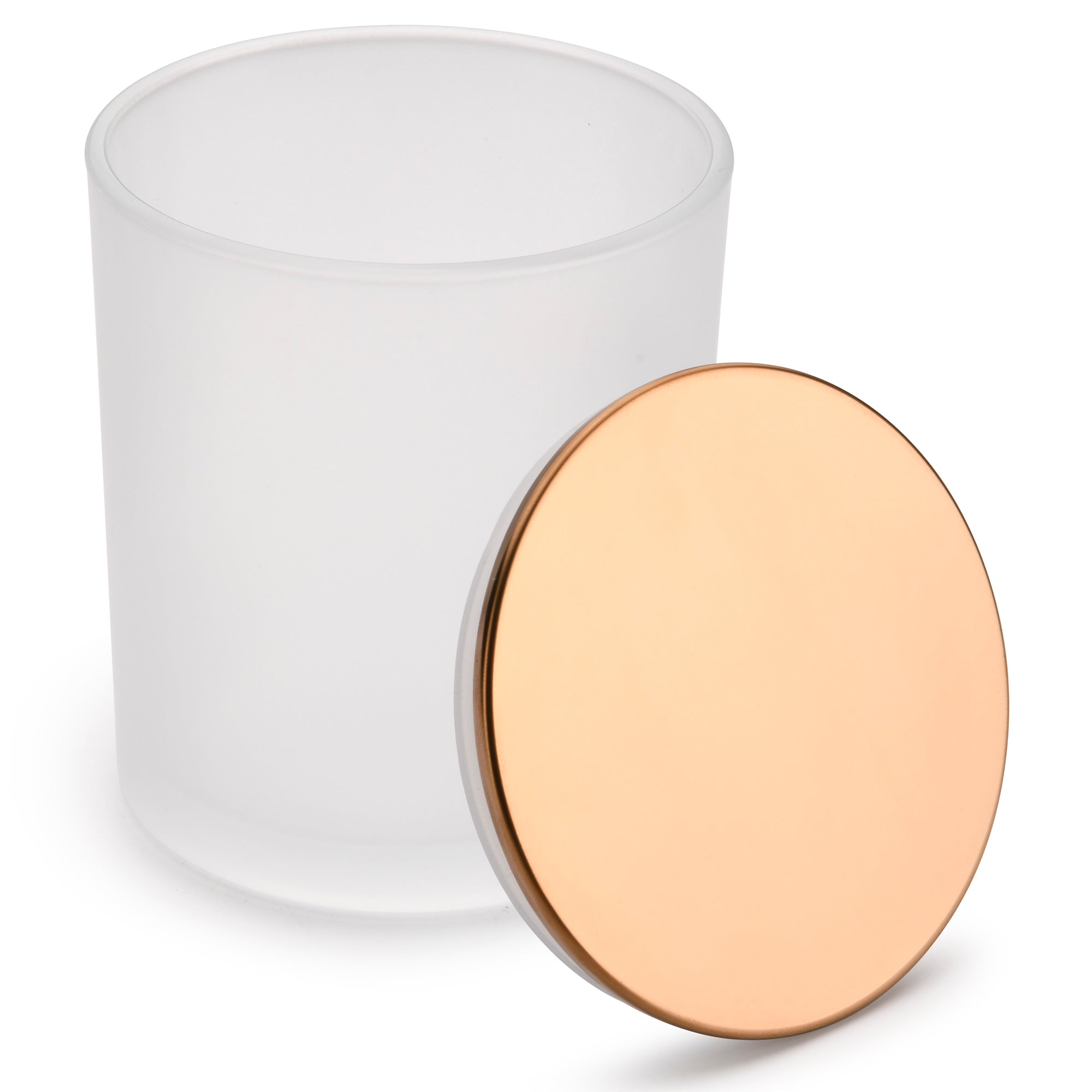 15.5 oz Frosted white candle making jars with Luxury rose-gold lids- LuxyM candle supplier