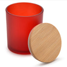 10 Oz Frosted red candle jars with bamboo - LuxyM Candle Supplies