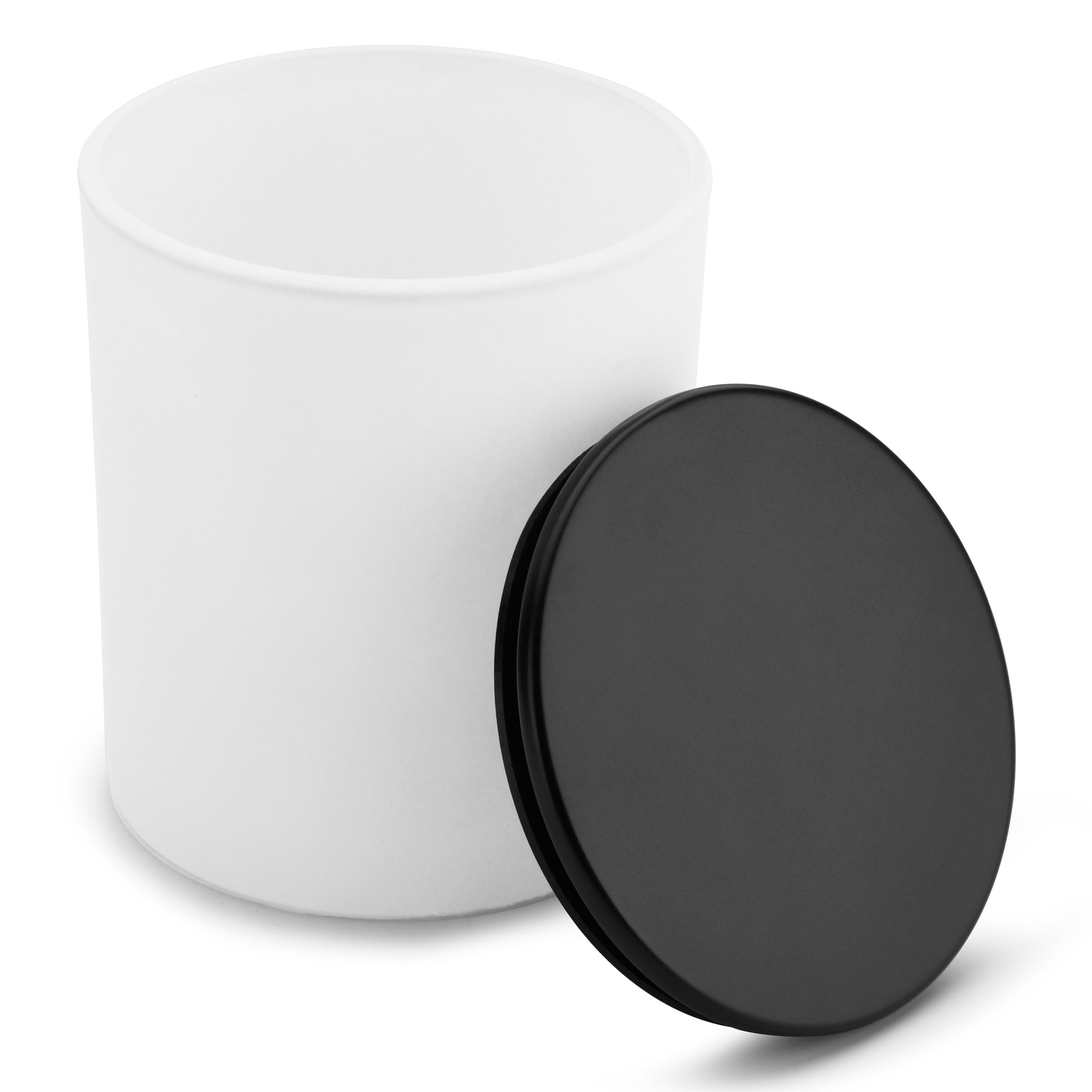 10 oz white matte candle making jars with luxury black matte lids - LuxyM candle supplier