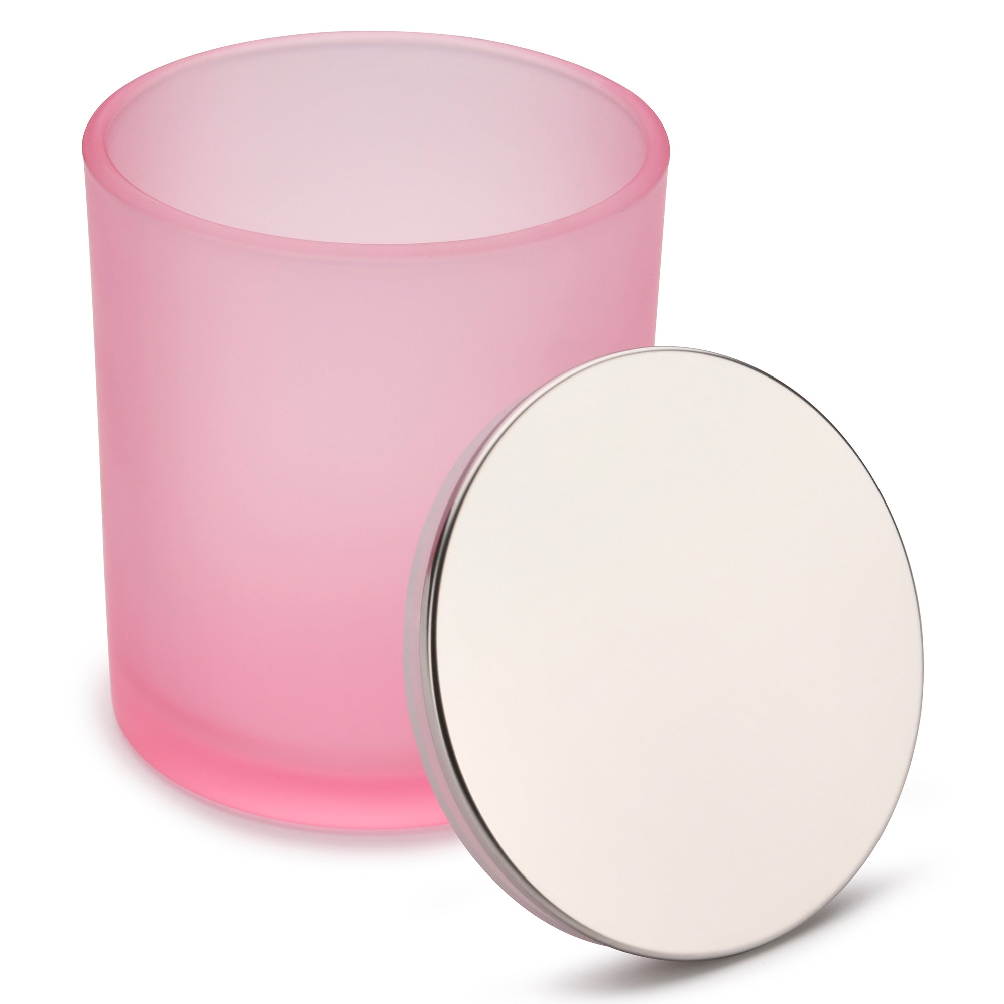 10 Oz Frosted Pink candle jars with silver lids - LuxyM Candle Supplies