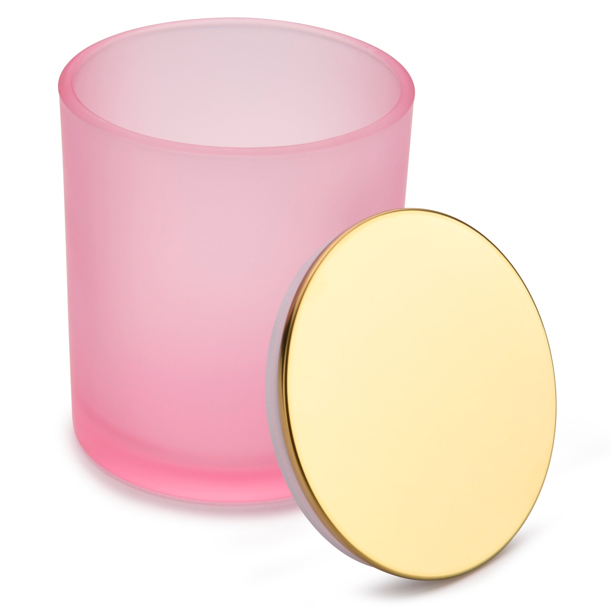 10 Oz Frosted Pink candle jars with gold lids - LuxyM Candle Supplies