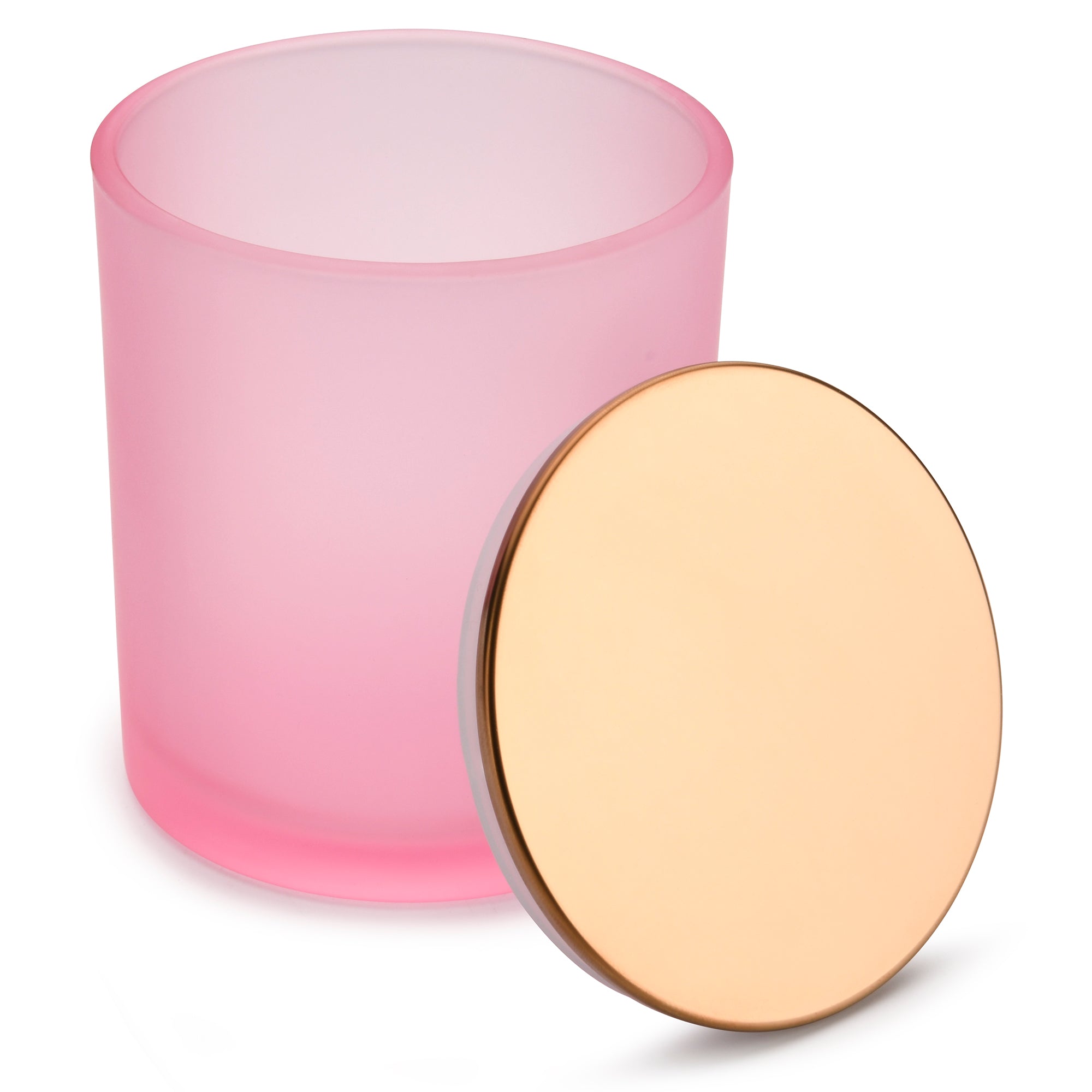 10 Oz Frosted Pink candle jars with rose-gold lids - LuxyM Candle Supplies