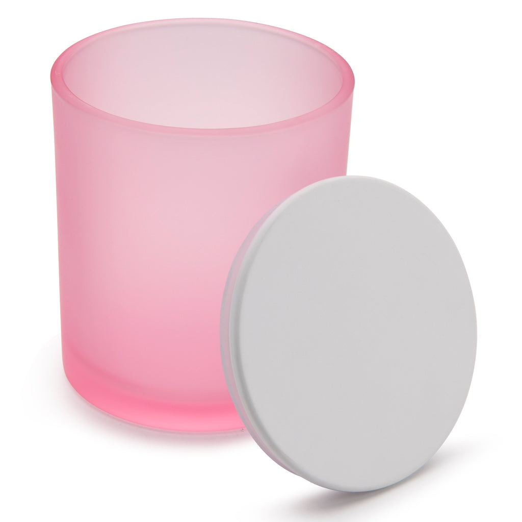 10 Oz Frosted Pink candle jars with white matte lids - LuxyM Candle Supplies