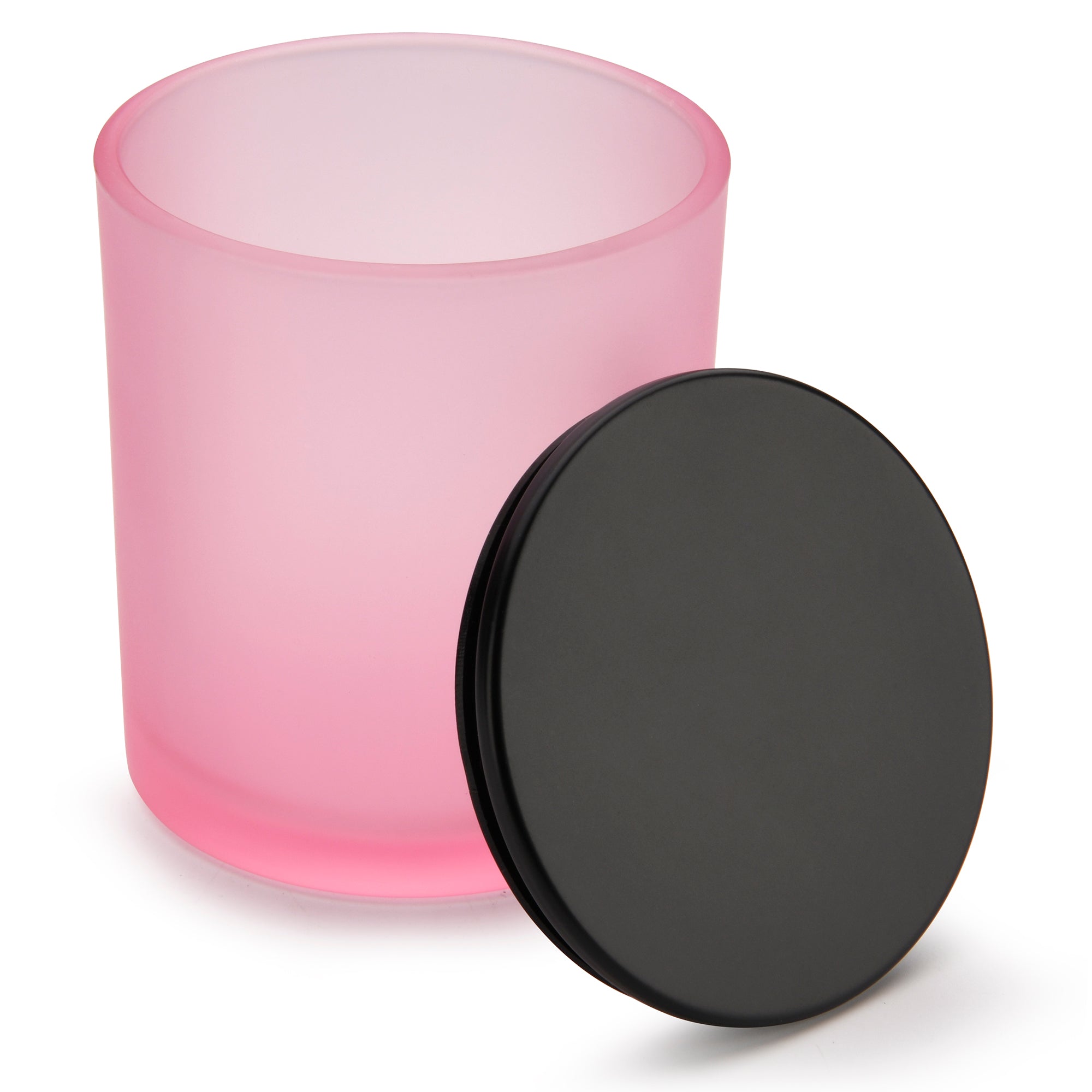 10 Oz Frosted Pink candle jars with black matte lids - LuxyM Candle Supplies