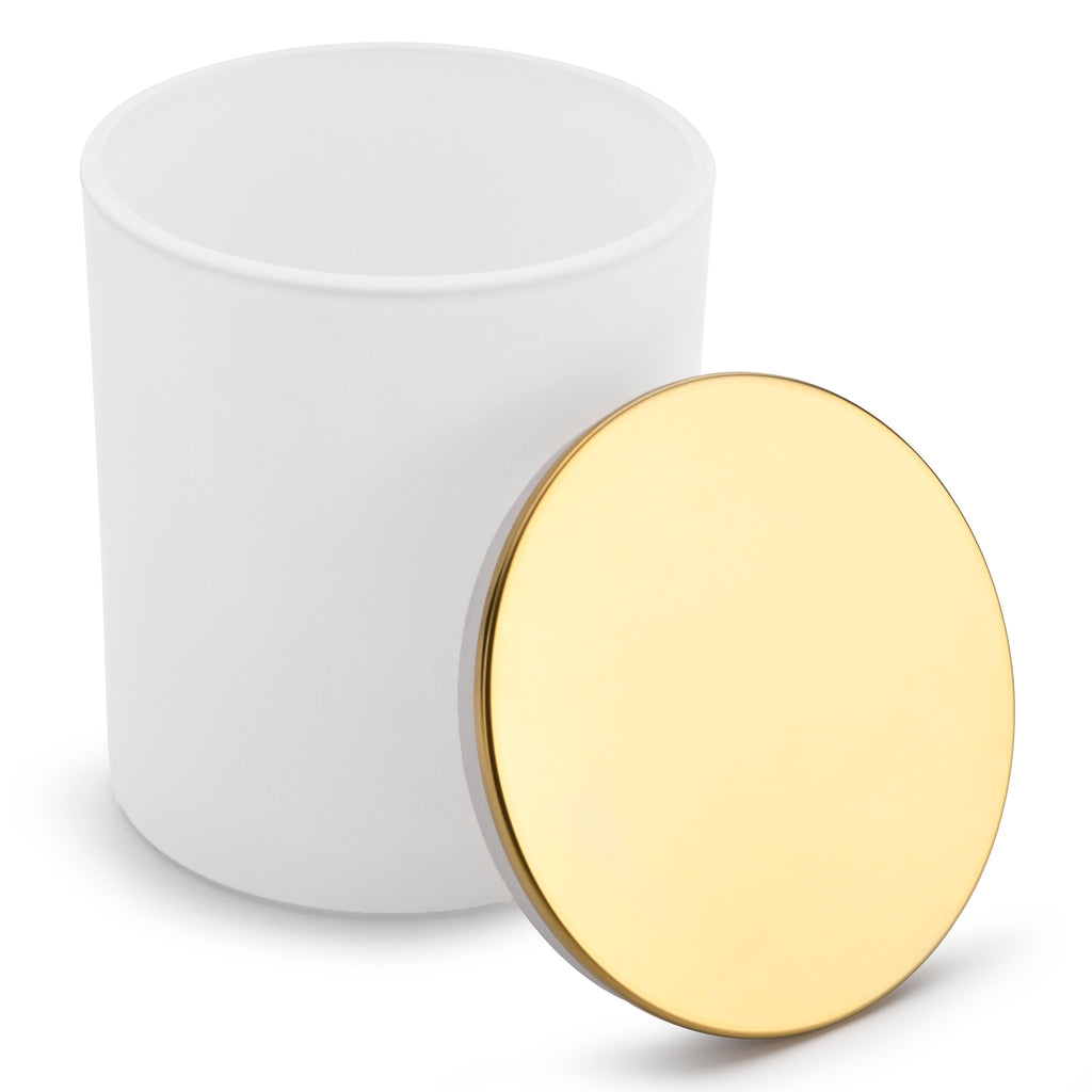 10 oz white matte candle making jars with luxury gold lids - LuxyM candle supplier