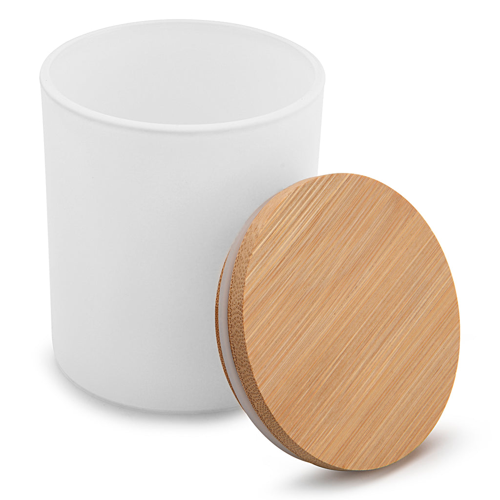 10 oz white matte candle making jars with bamboo lids - LuxyM candle supplier