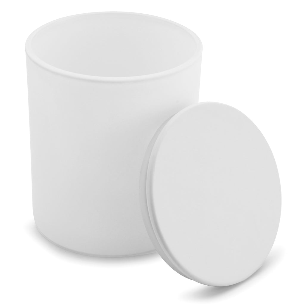 10 oz white matte candle making jars with luxury white matte lids - LuxyM candle supplier