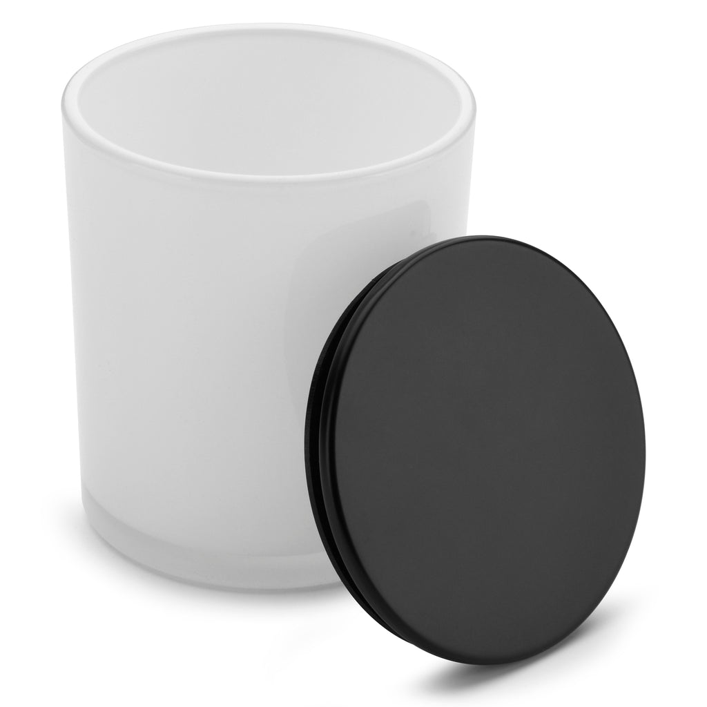 10oz Glossy white jars with luxury black matte lids for candle making - LuxyM candle supplier