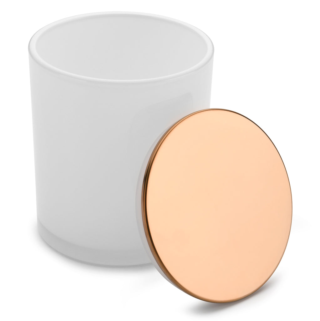 10oz Glossy white jars with luxury rose-gold lids for candle making - LuxyM candle supplier