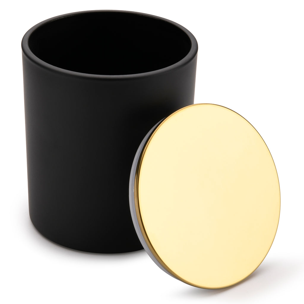10 oz black matte candle jars with luxury gold lids - LuxyM candle supplier
