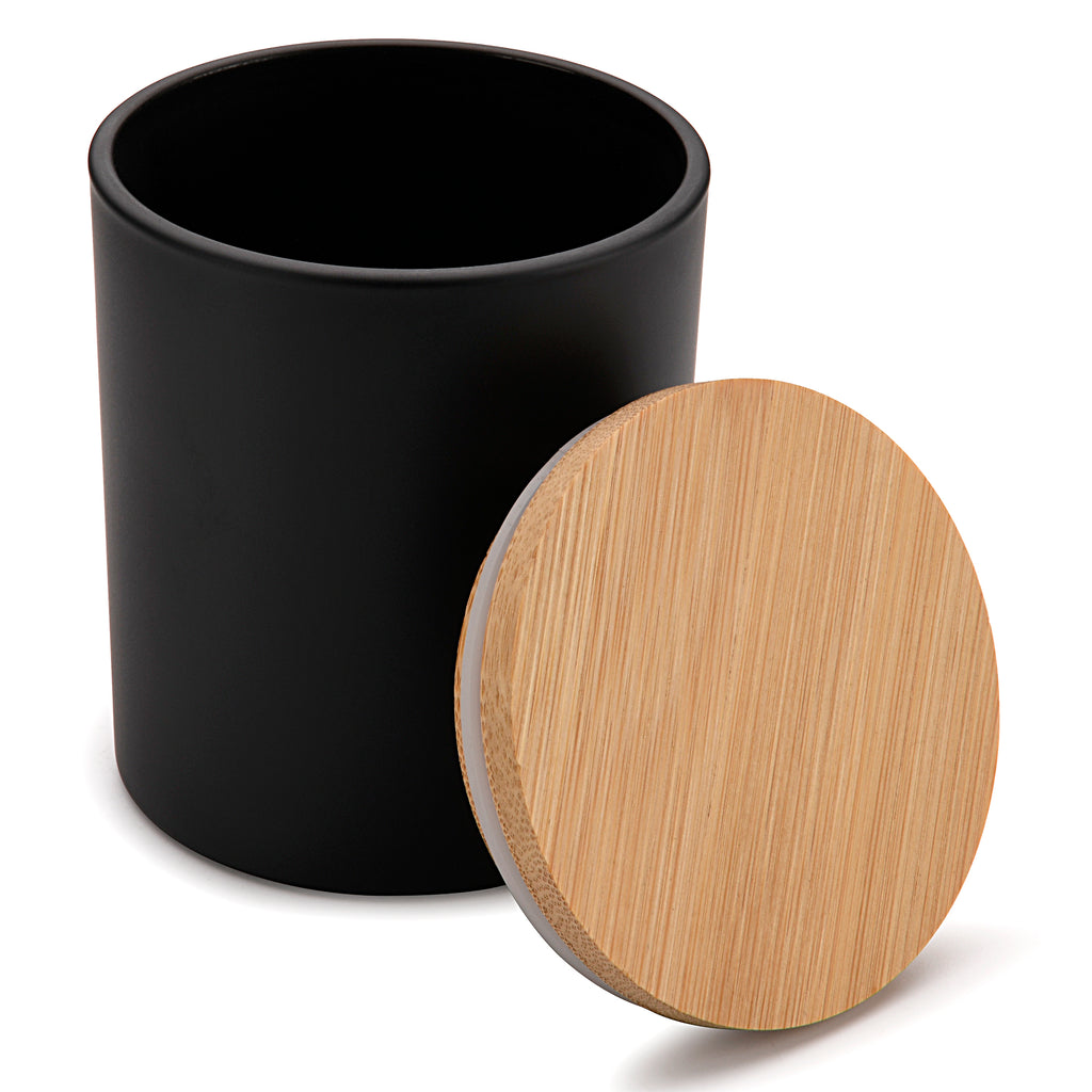 10 oz black matte candle jars with bamboo lids - LuxyM candle supplier