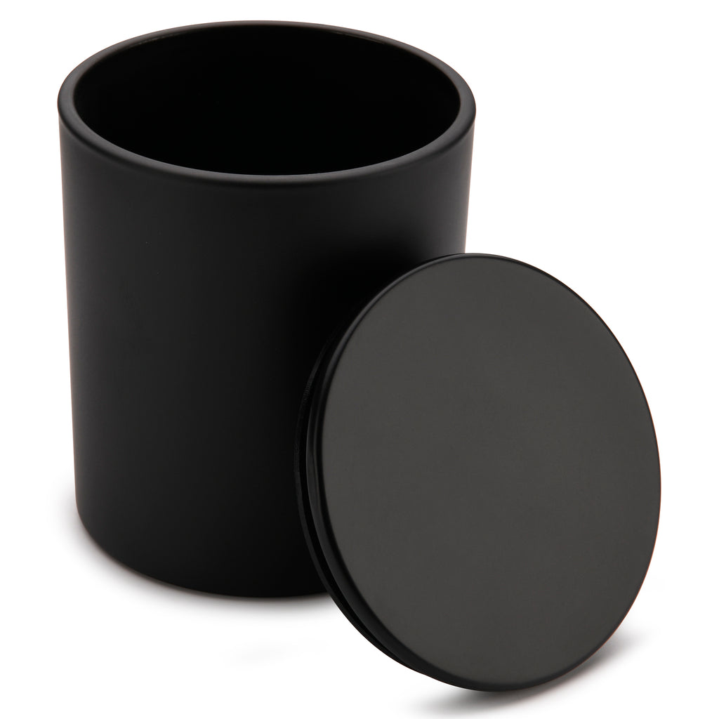 10 oz black matte candle jars with black matte lids - LuxyM candle supplier