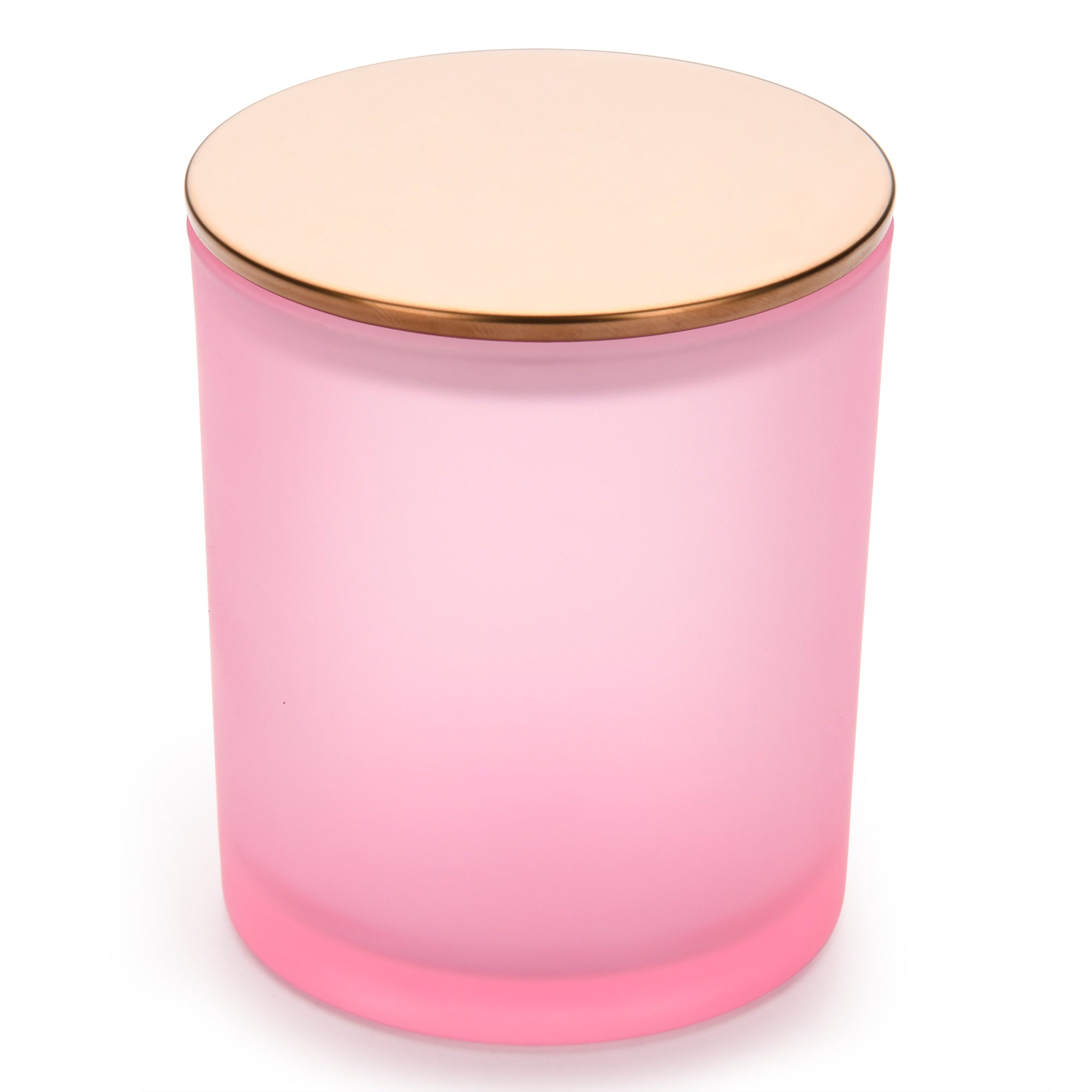 10 Oz Frosted Pink candle jars with rose-gold lids - LuxyM Candle Supplies