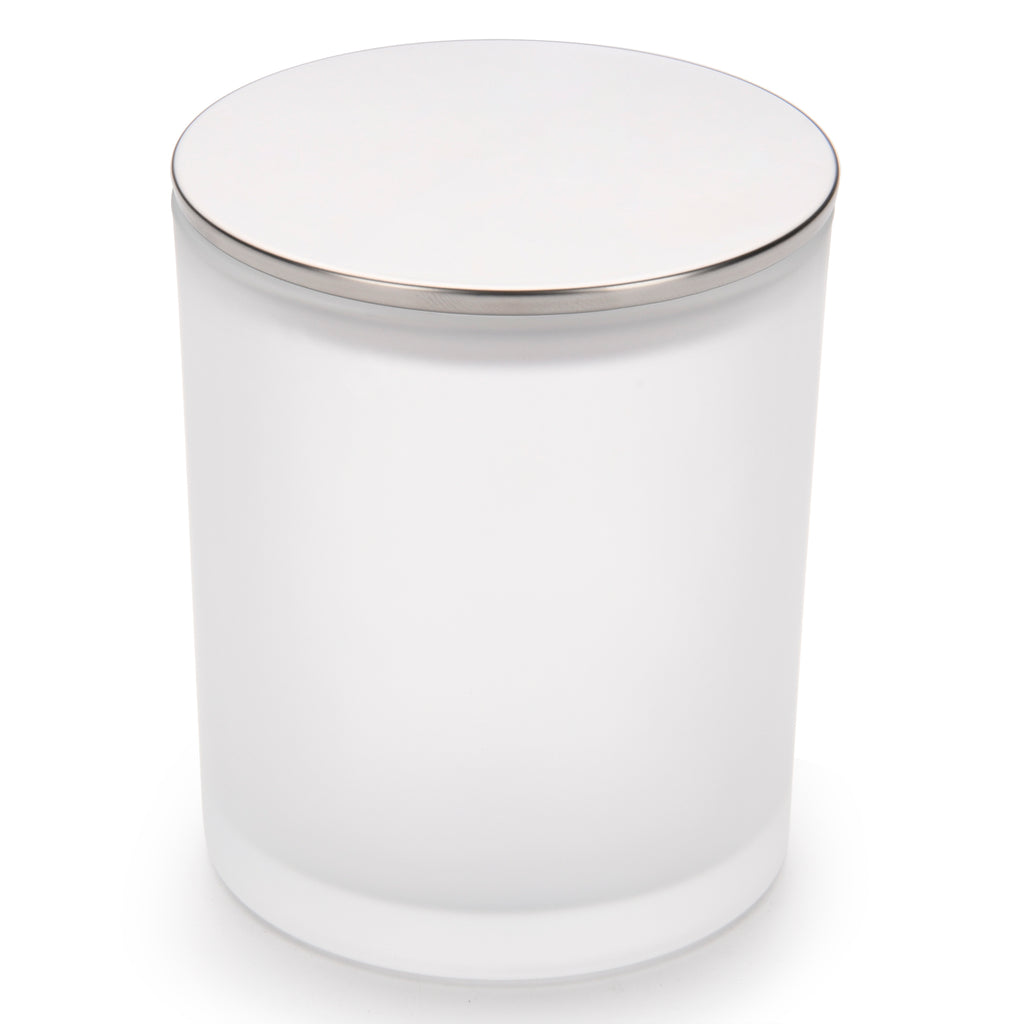 10oz Frosted white jars with Silver luxury lids for candle making - LuxyM candle supplier