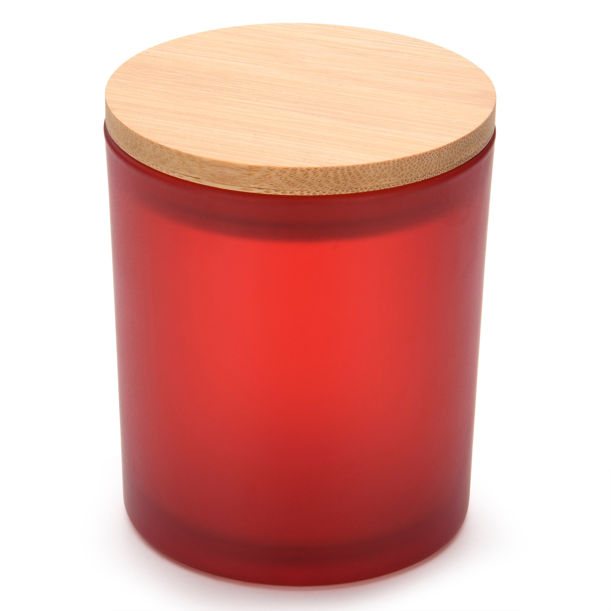 10 Oz Frosted red candle jars with bamboo - LuxyM Candle Supplies