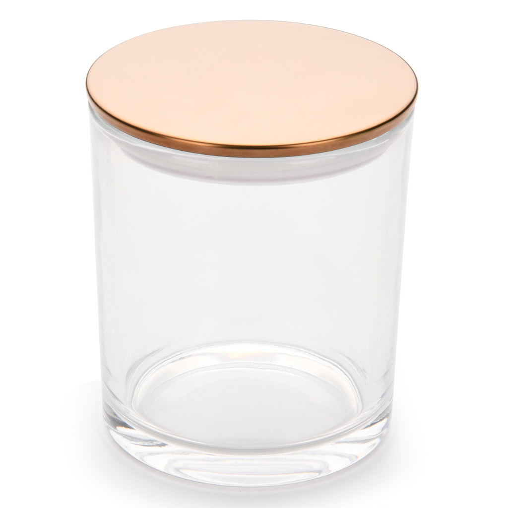 15.5 oz clear glass candle making vessels with luxury rose-gold lids- LuxyM candle supplier