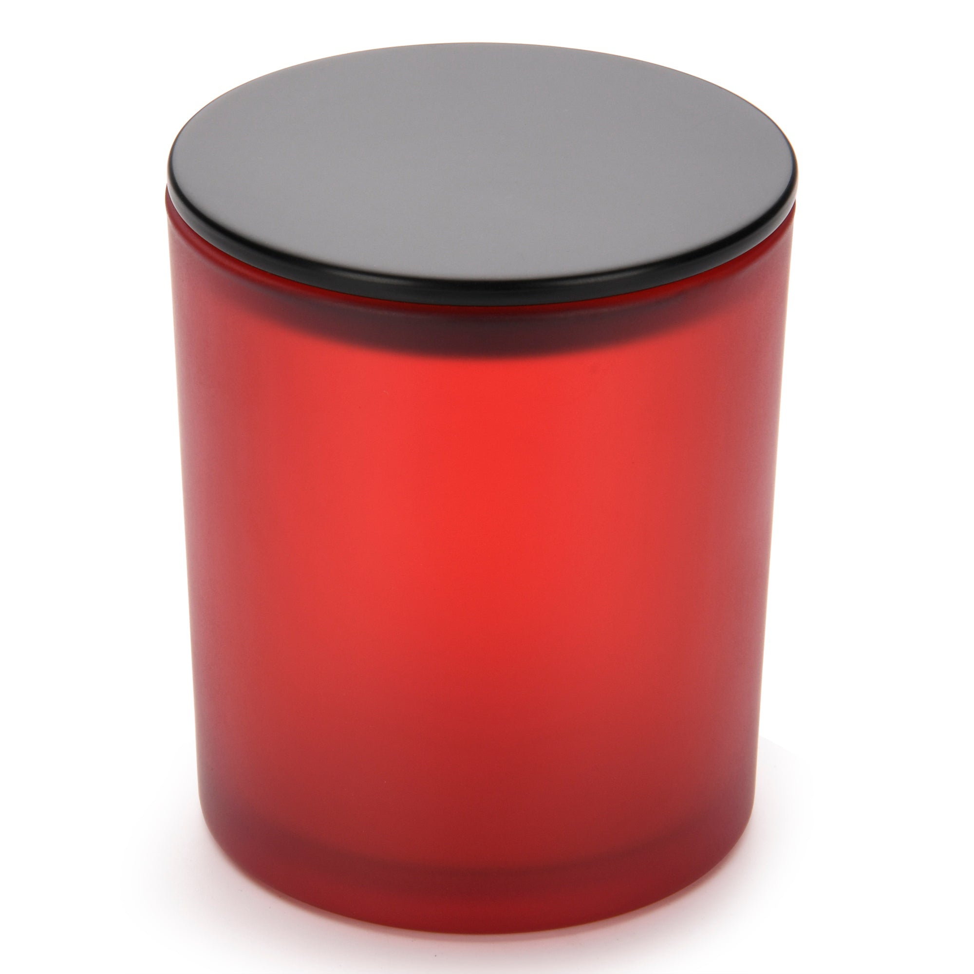 10 Oz Frosted red candle jars with luxury black matte lids - LuxyM Candle Supplies