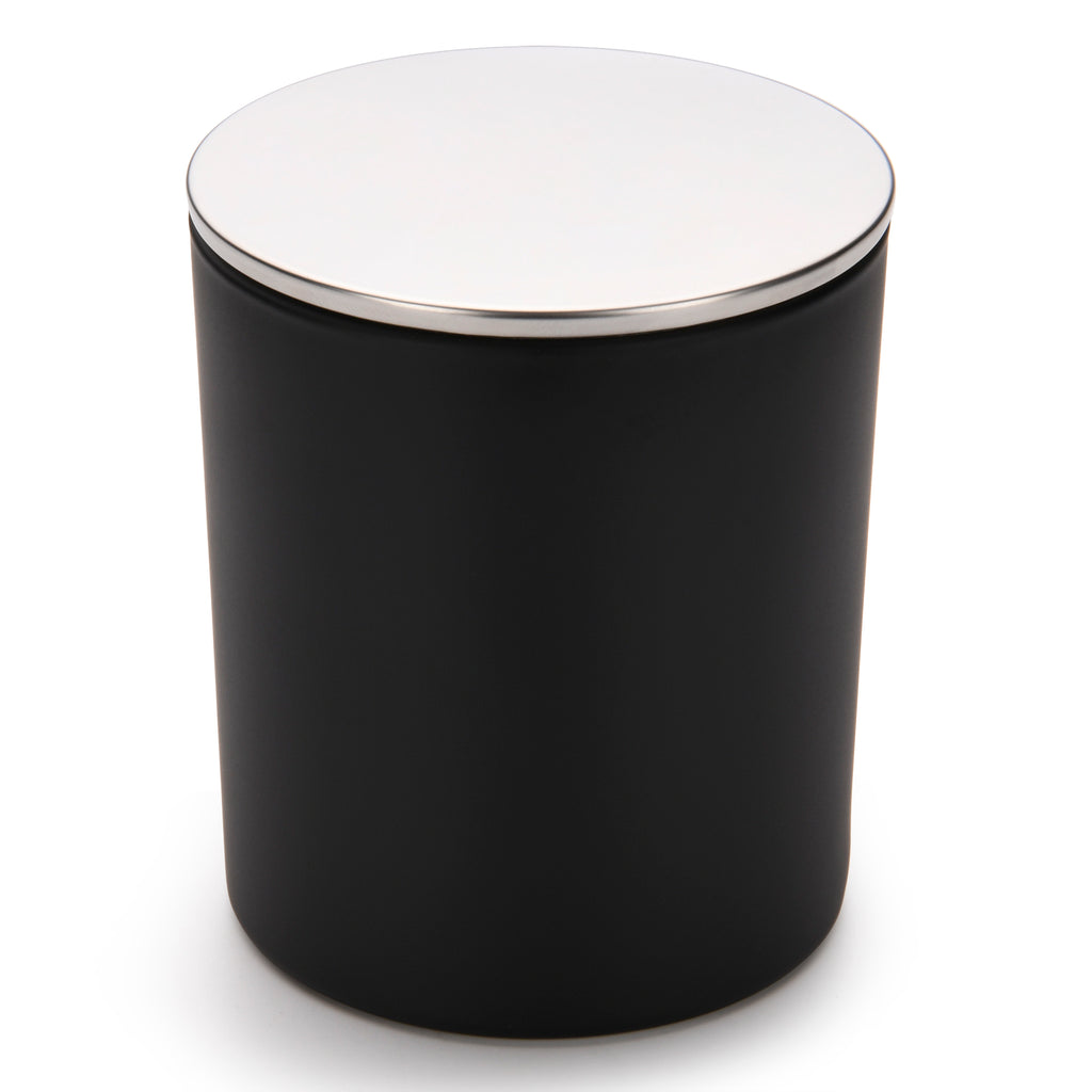 10 oz black matte candle jars with luxury silver lids - LuxyM candle supplier