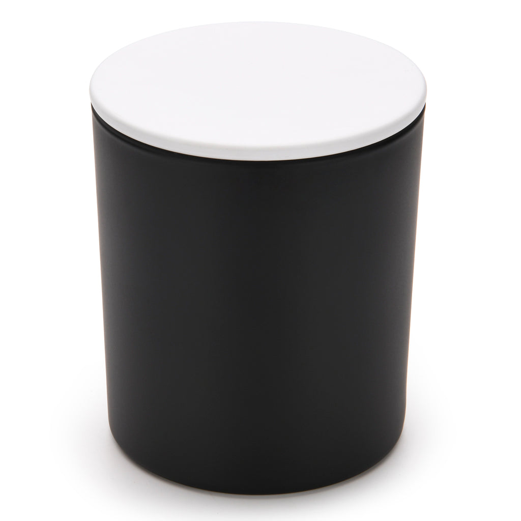 10 oz black matte candle jars with luxury  white matte lids - LuxyM candle supplier
