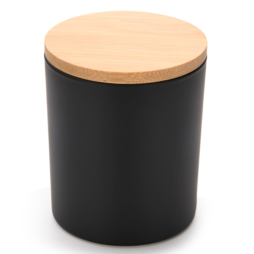 10 oz black matte candle jars with bamboo lids - LuxyM candle supplier