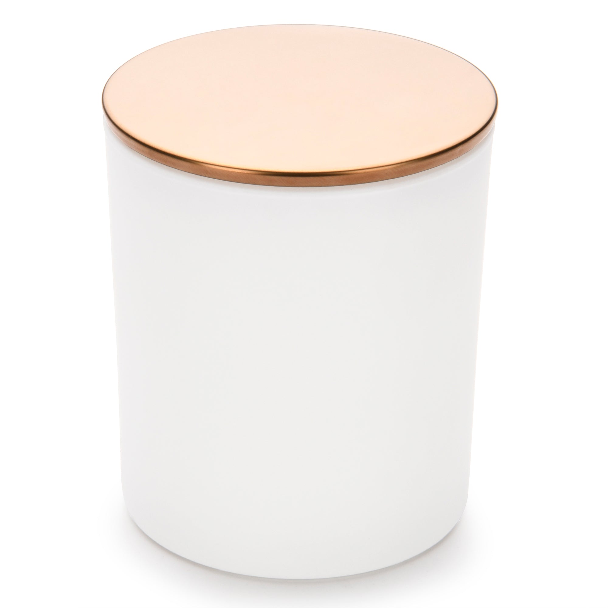 10 oz white matte candle making jars with luxury rose-gold lids - LuxyM candle supplier