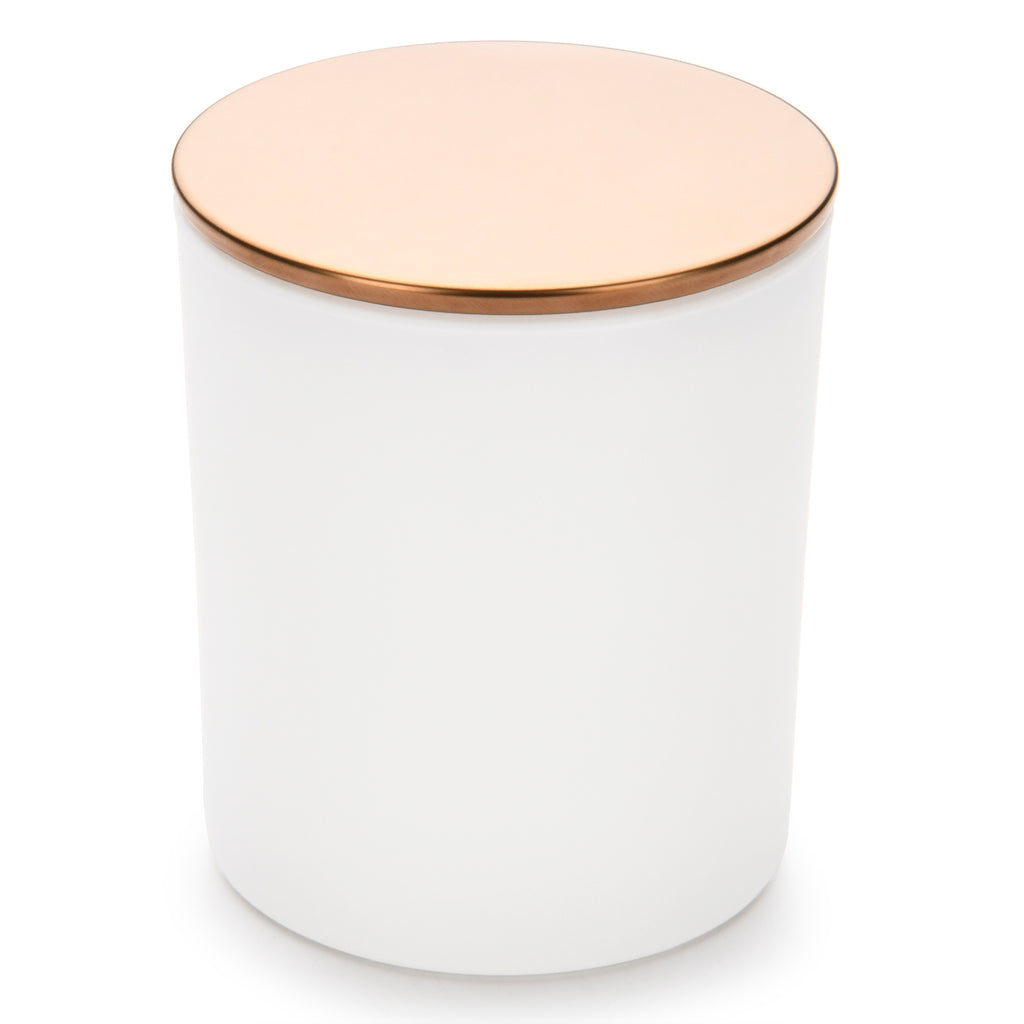 10 oz white matte candle making jars with luxury rose-gold lids - LuxyM candle supplier