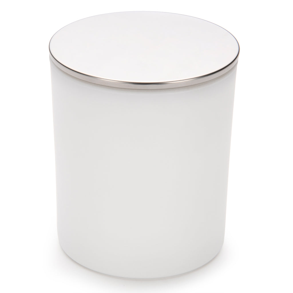 10 oz white matte candle making jars with luxury silver lids - LuxyM candle supplier