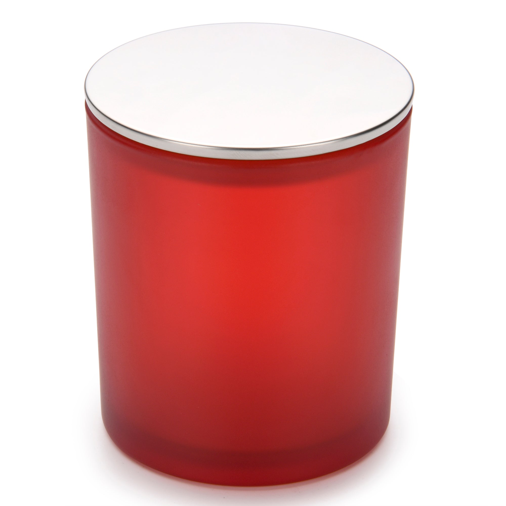 10 Oz Frosted red candle jars with luxury silver lids - LuxyM Candle Supplies