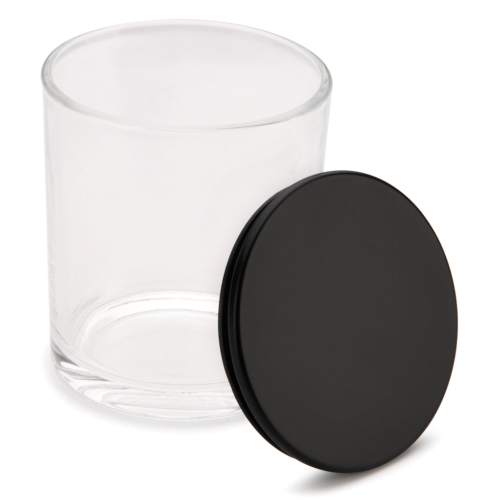 Clear glass candle making jars with black lids