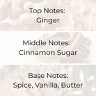 Close-up of ginger root and cinnamon sugar representing the scent notes of Gingerbread House fragrance oil for holiday candles.