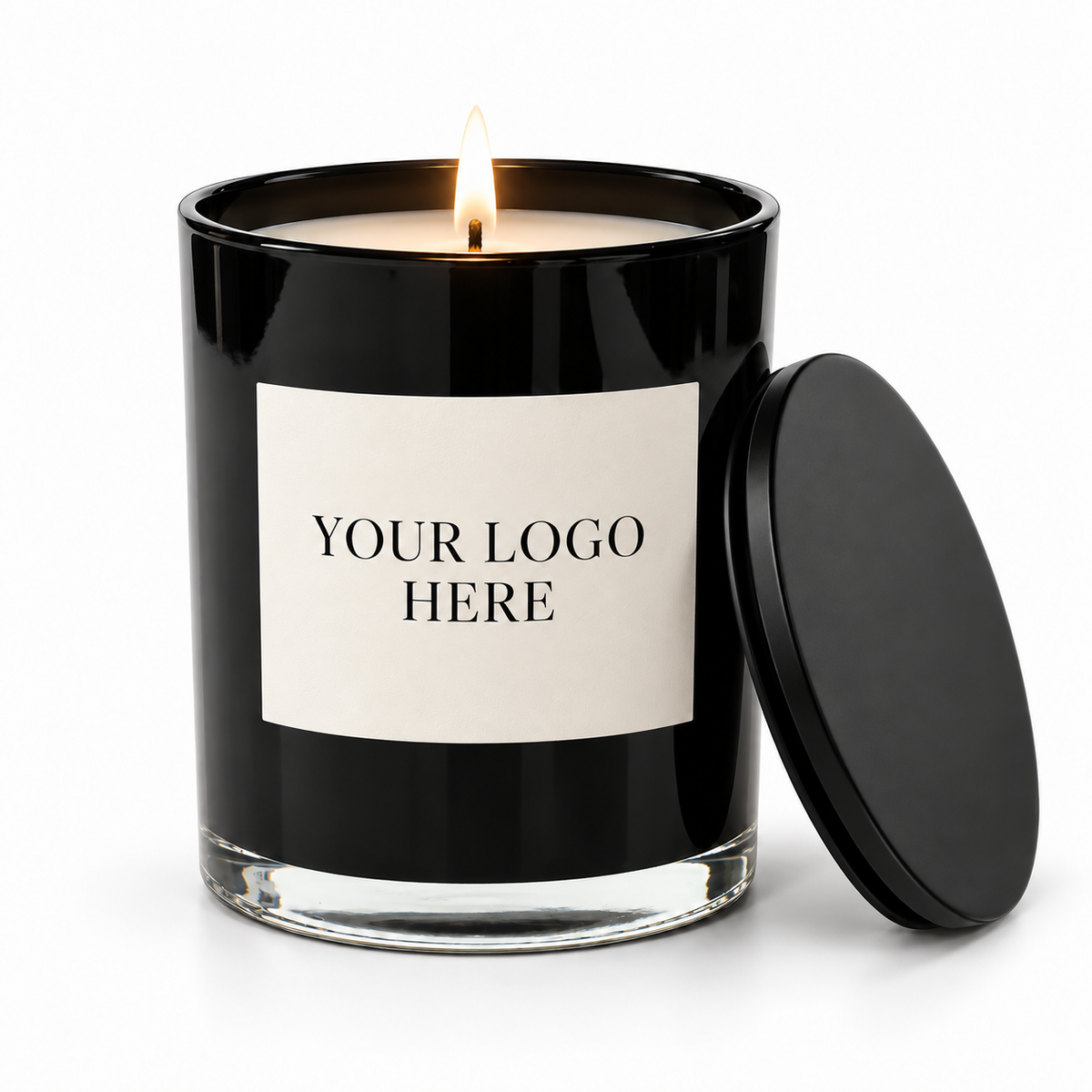Interior glossy black private label candle with custom label