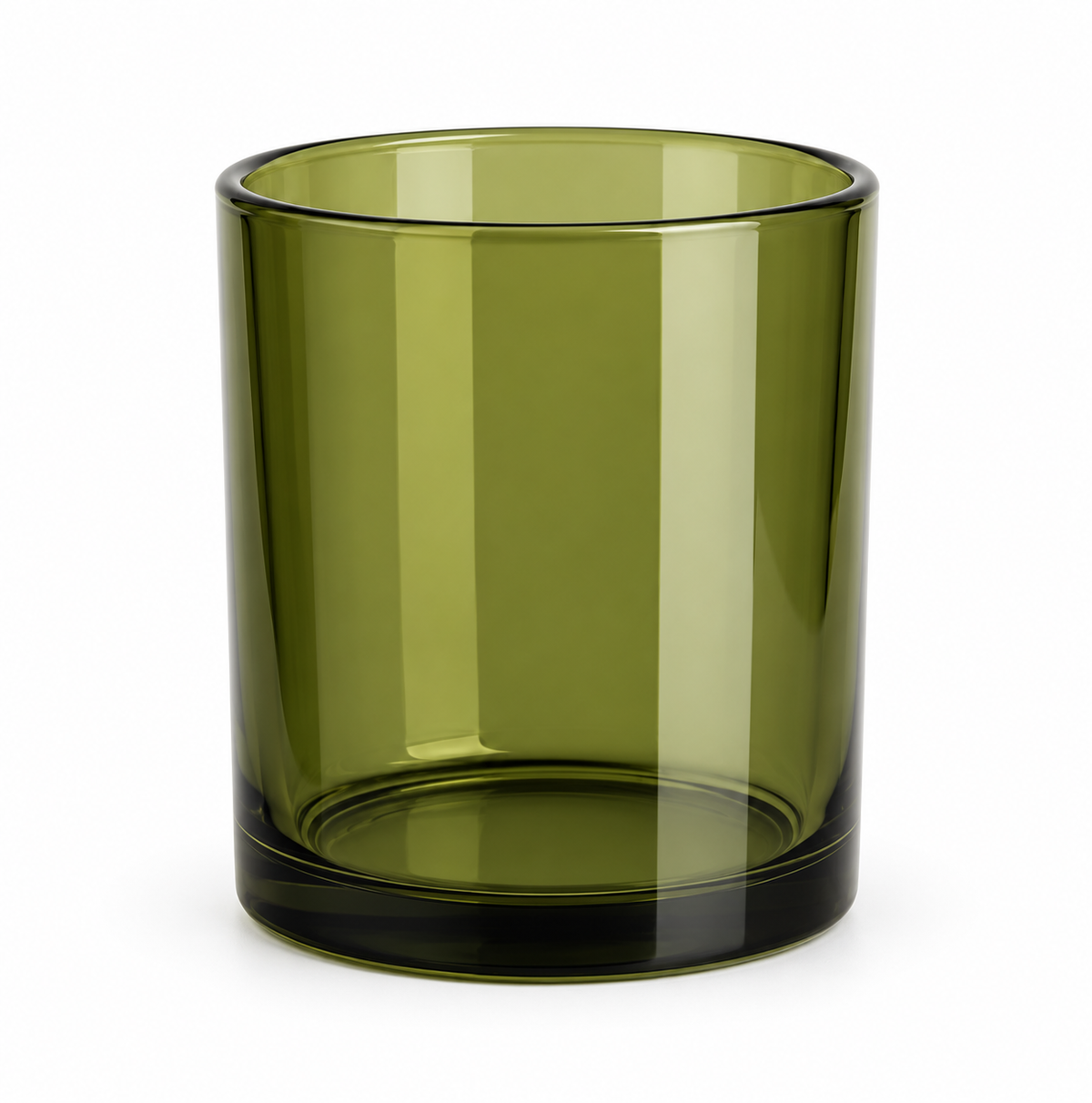 10 oz translucent olive green glass candle jar, empty, straight-sided