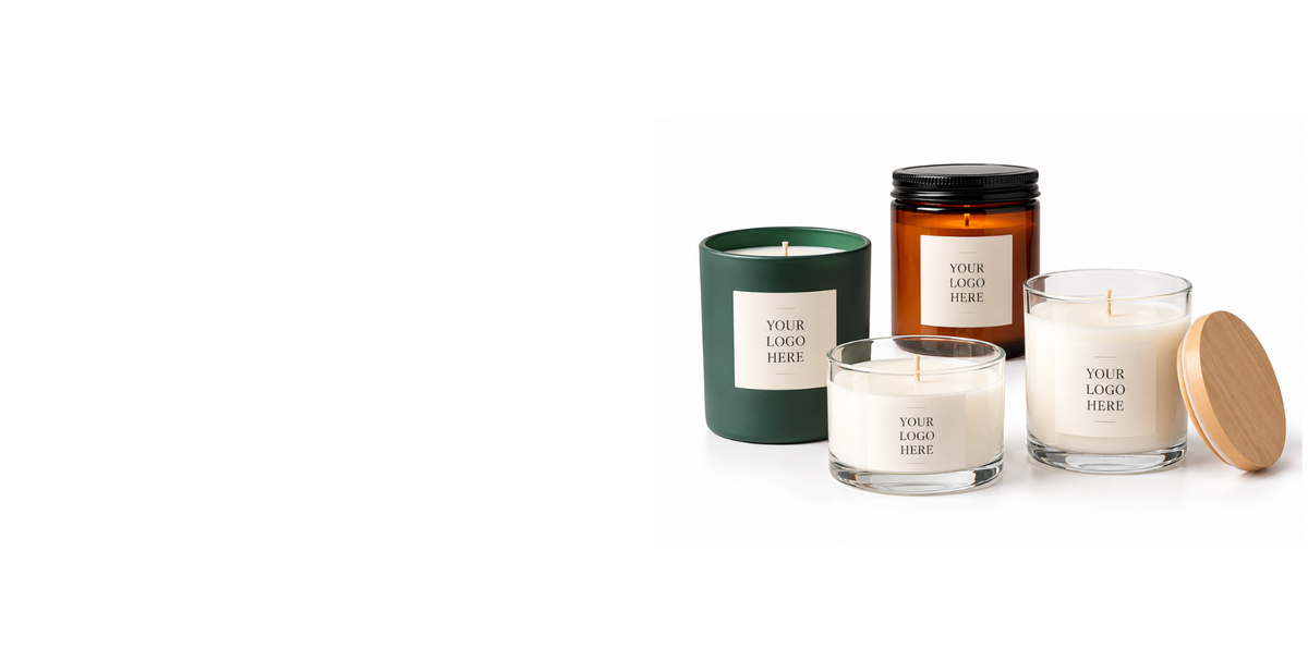 Private label and custom candles in Canada by LuxyM with multiple candle jar styles and custom branding.