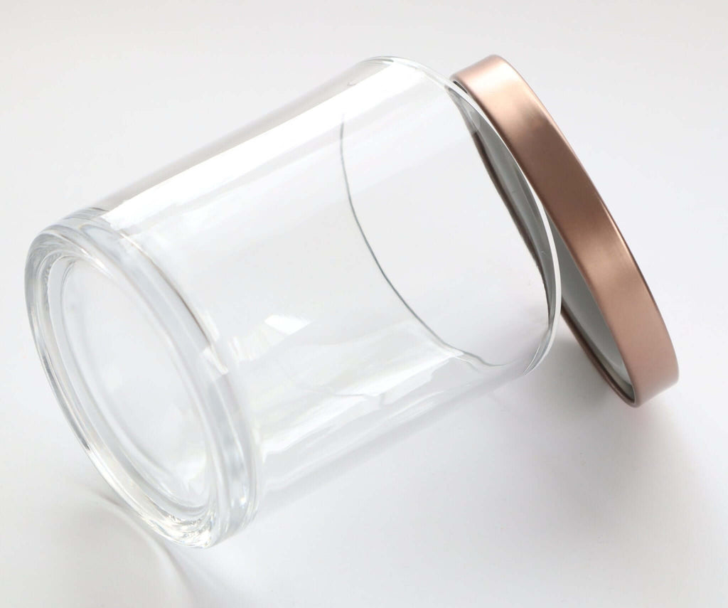 10 oz candle vessels with metal rose gold lids - LuxyM Inc Candle Supplies